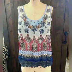 Bilo, Beaded Chiffon Boho Tank Top, Size M